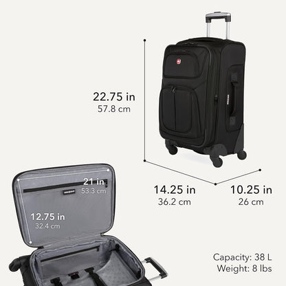 Sion Travel Set, Softside Expandable Carry-On Spinner Bundled with 1900 ScanSmart 17" Laptop Backpack with RFID Blocking & Tech Organization, Black