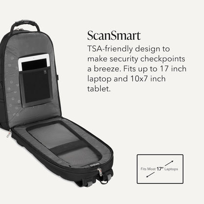 Sion Travel Set, Softside Expandable Carry-On Spinner Bundled with 1900 ScanSmart 17" Laptop Backpack with RFID Blocking & Tech Organization, Black