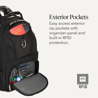 Sion Travel Set, Softside Expandable Carry-On Spinner Bundled with 1900 ScanSmart 17" Laptop Backpack with RFID Blocking & Tech Organization, Black