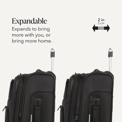 Sion Travel Set, Softside Expandable Carry-On Spinner Bundled with 1900 ScanSmart 17" Laptop Backpack with RFID Blocking & Tech Organization, Black