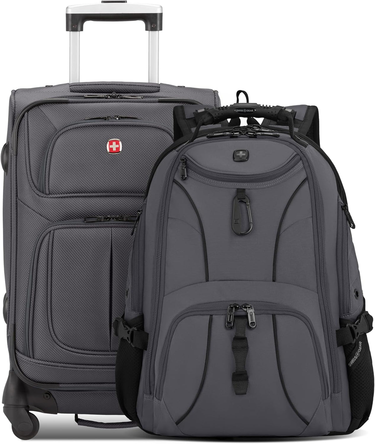 Sion Travel Set, Softside Expandable Carry-On Spinner Bundled with 1900 ScanSmart 17" Laptop Backpack with RFID Blocking & Tech Organization, Black