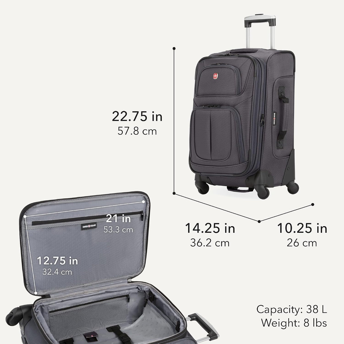 Sion Travel Set, Softside Expandable Carry-On Spinner Bundled with 1900 ScanSmart 17" Laptop Backpack with RFID Blocking & Tech Organization, Black