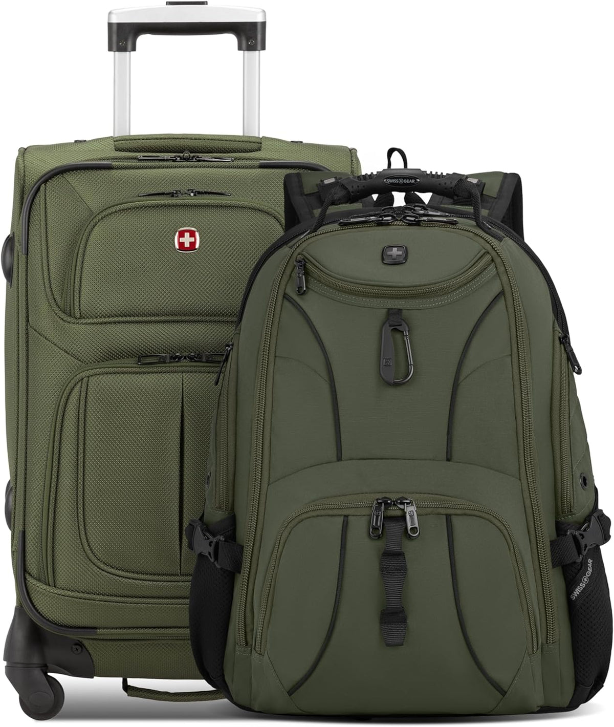 Sion Travel Set, Softside Expandable Carry-On Spinner Bundled with 1900 ScanSmart 17" Laptop Backpack with RFID Blocking & Tech Organization, Black