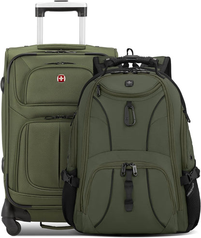Sion Travel Set, Softside Expandable Carry-On Spinner Bundled with 1900 ScanSmart 17" Laptop Backpack with RFID Blocking & Tech Organization, Black