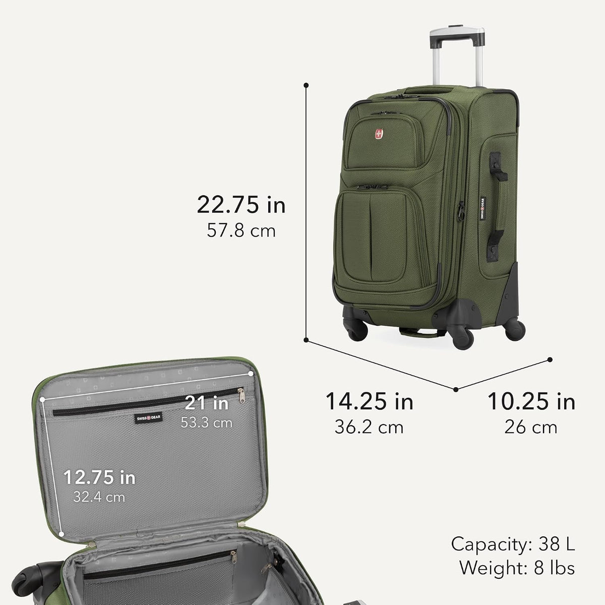 Sion Travel Set, Softside Expandable Carry-On Spinner Bundled with 1900 ScanSmart 17" Laptop Backpack with RFID Blocking & Tech Organization, Black