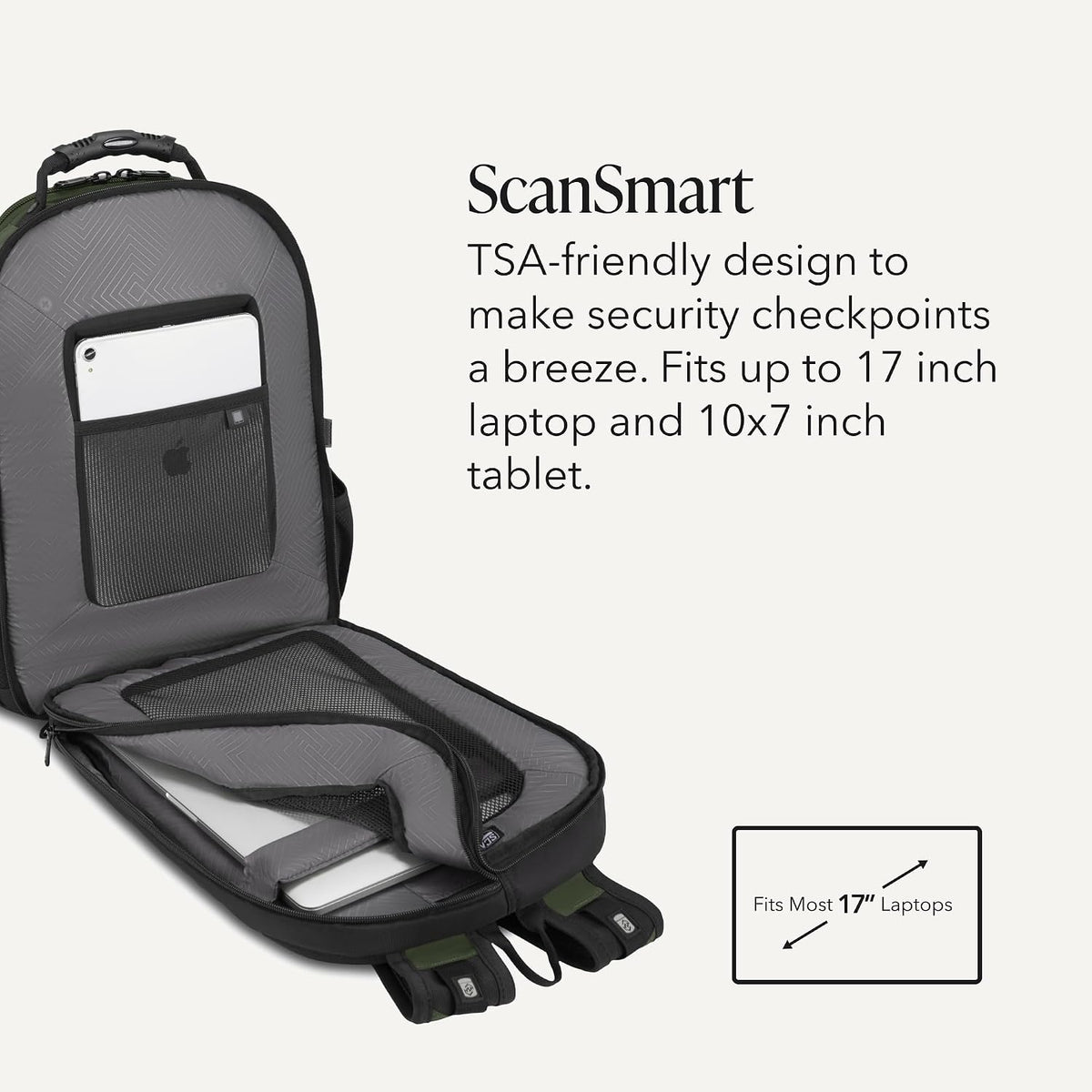 Sion Travel Set, Softside Expandable Carry-On Spinner Bundled with 1900 ScanSmart 17" Laptop Backpack with RFID Blocking & Tech Organization, Black