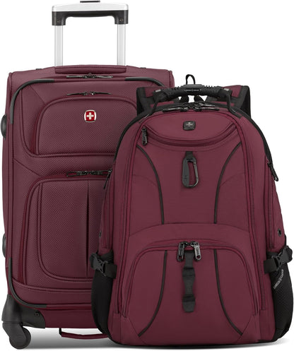 Sion Travel Set, Softside Expandable Carry-On Spinner Bundled with 1900 ScanSmart 17" Laptop Backpack with RFID Blocking & Tech Organization, Black