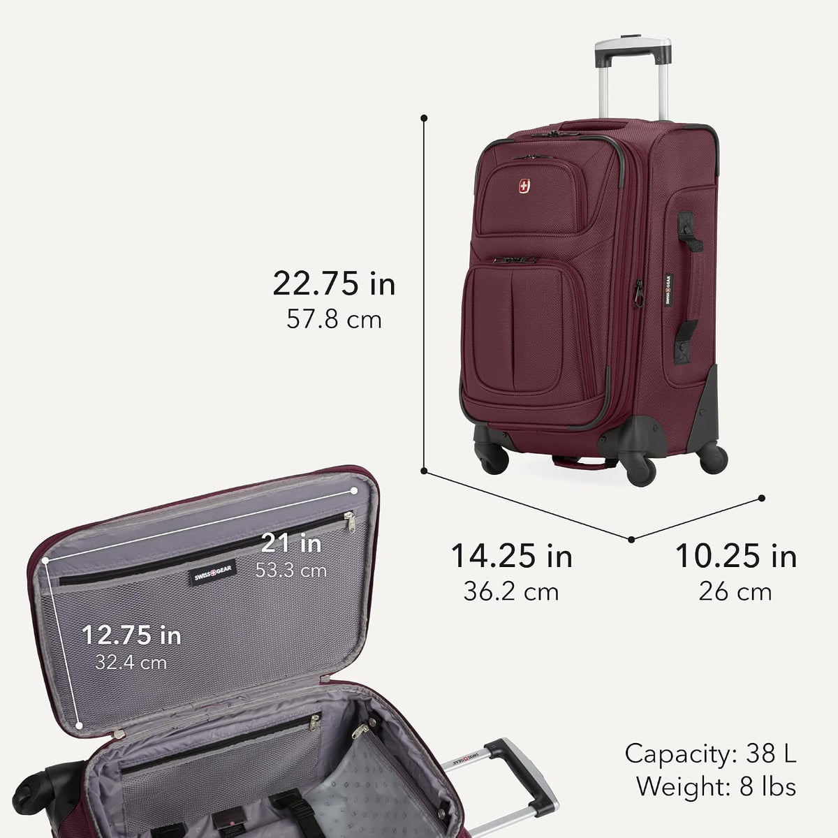 Sion Travel Set, Softside Expandable Carry-On Spinner Bundled with 1900 ScanSmart 17" Laptop Backpack with RFID Blocking & Tech Organization, Black