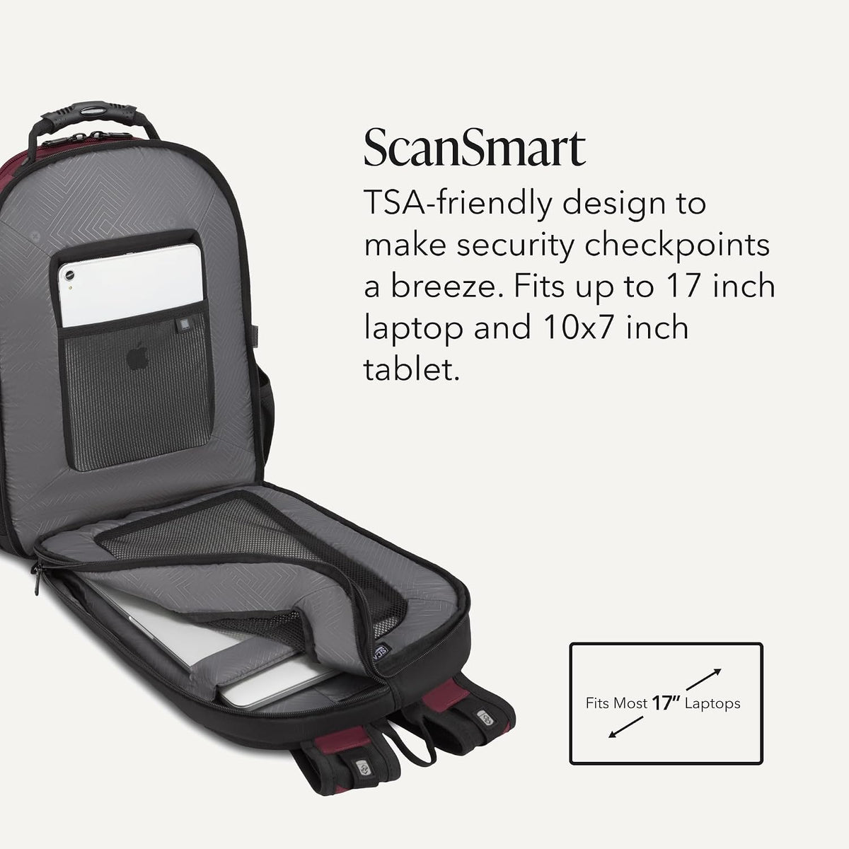 Sion Travel Set, Softside Expandable Carry-On Spinner Bundled with 1900 ScanSmart 17" Laptop Backpack with RFID Blocking & Tech Organization, Black