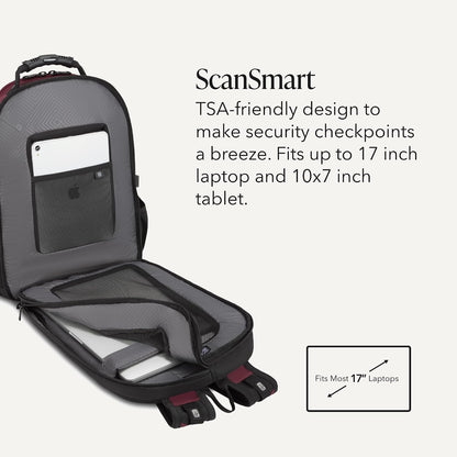 Sion Travel Set, Softside Expandable Carry-On Spinner Bundled with 1900 ScanSmart 17" Laptop Backpack with RFID Blocking & Tech Organization, Black