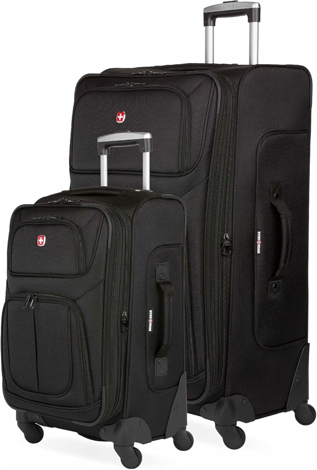 Sion Travel Set, Softside Expandable Carry-On Spinner Bundled with 1900 ScanSmart 17" Laptop Backpack with RFID Blocking & Tech Organization, Black
