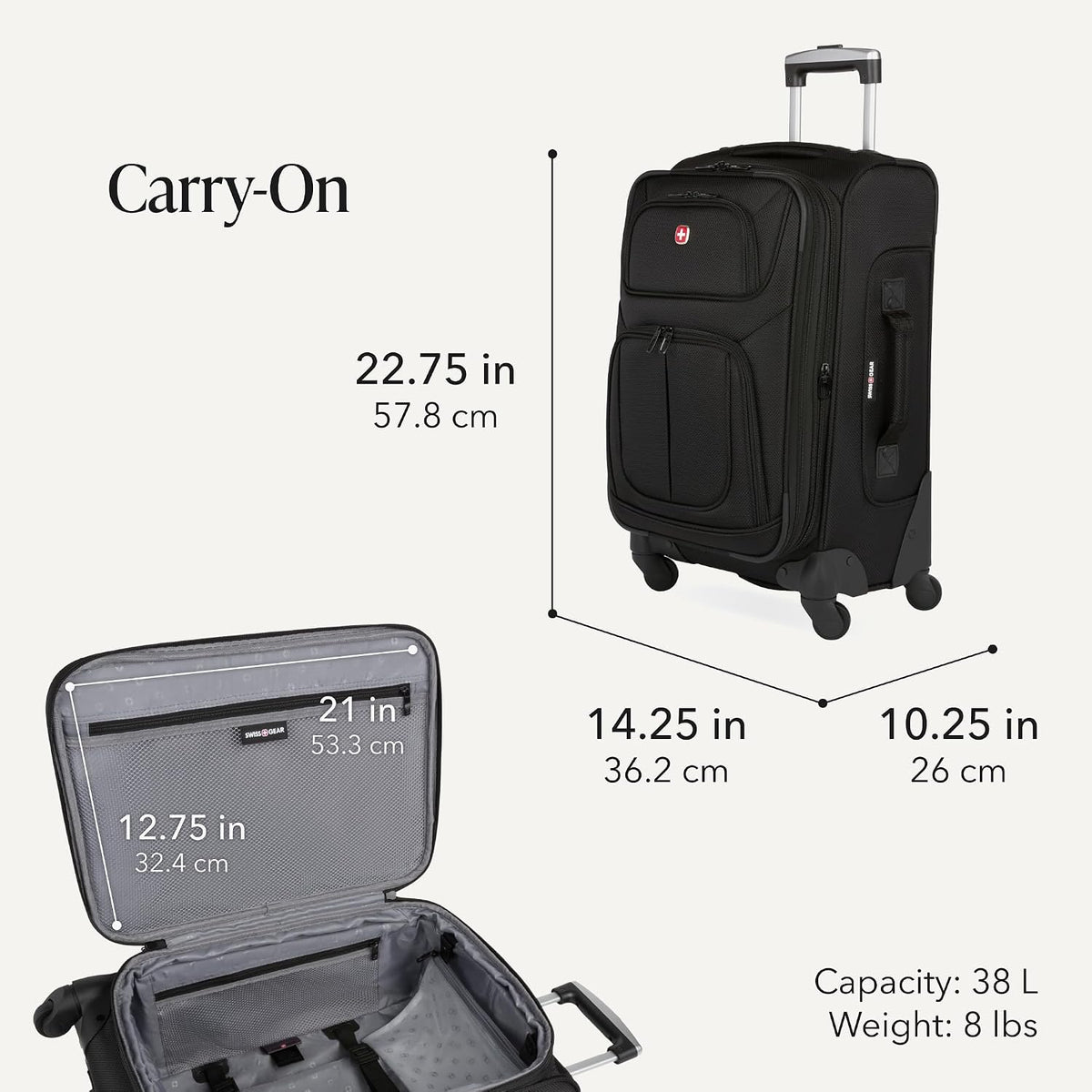 Sion Travel Set, Softside Expandable Carry-On Spinner Bundled with 1900 ScanSmart 17" Laptop Backpack with RFID Blocking & Tech Organization, Black