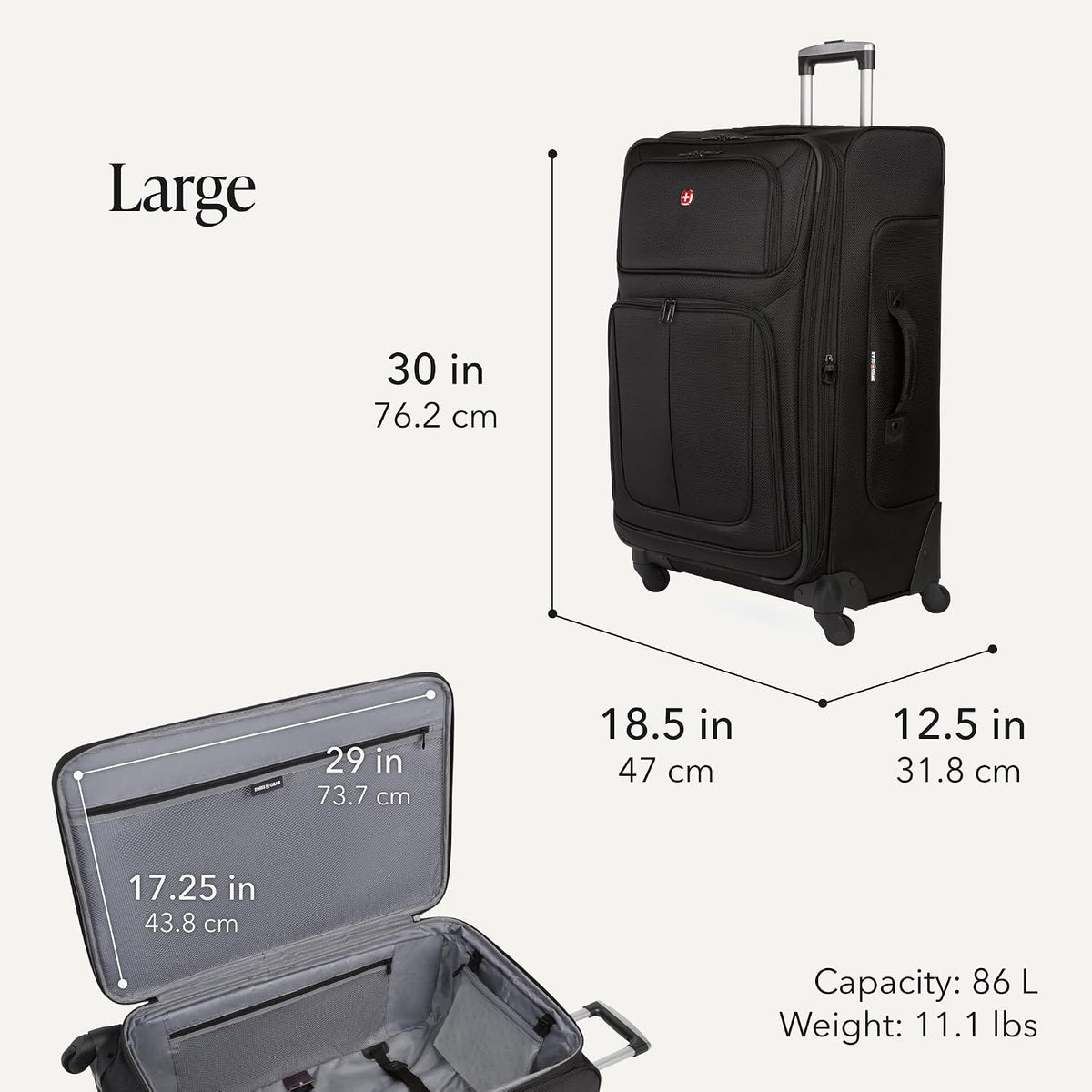Sion Travel Set, Softside Expandable Carry-On Spinner Bundled with 1900 ScanSmart 17" Laptop Backpack with RFID Blocking & Tech Organization, Black