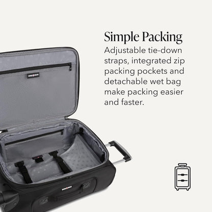 Sion Travel Set, Softside Expandable Carry-On Spinner Bundled with 1900 ScanSmart 17" Laptop Backpack with RFID Blocking & Tech Organization, Black