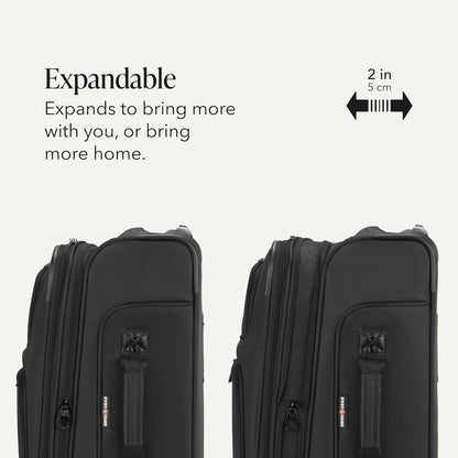 Sion Travel Set, Softside Expandable Carry-On Spinner Bundled with 1900 ScanSmart 17" Laptop Backpack with RFID Blocking & Tech Organization, Black