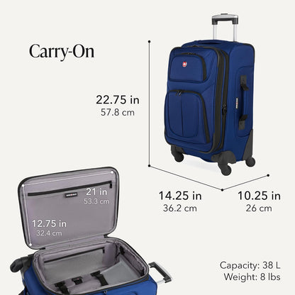 Sion Travel Set, Softside Expandable Carry-On Spinner Bundled with 1900 ScanSmart 17" Laptop Backpack with RFID Blocking & Tech Organization, Black
