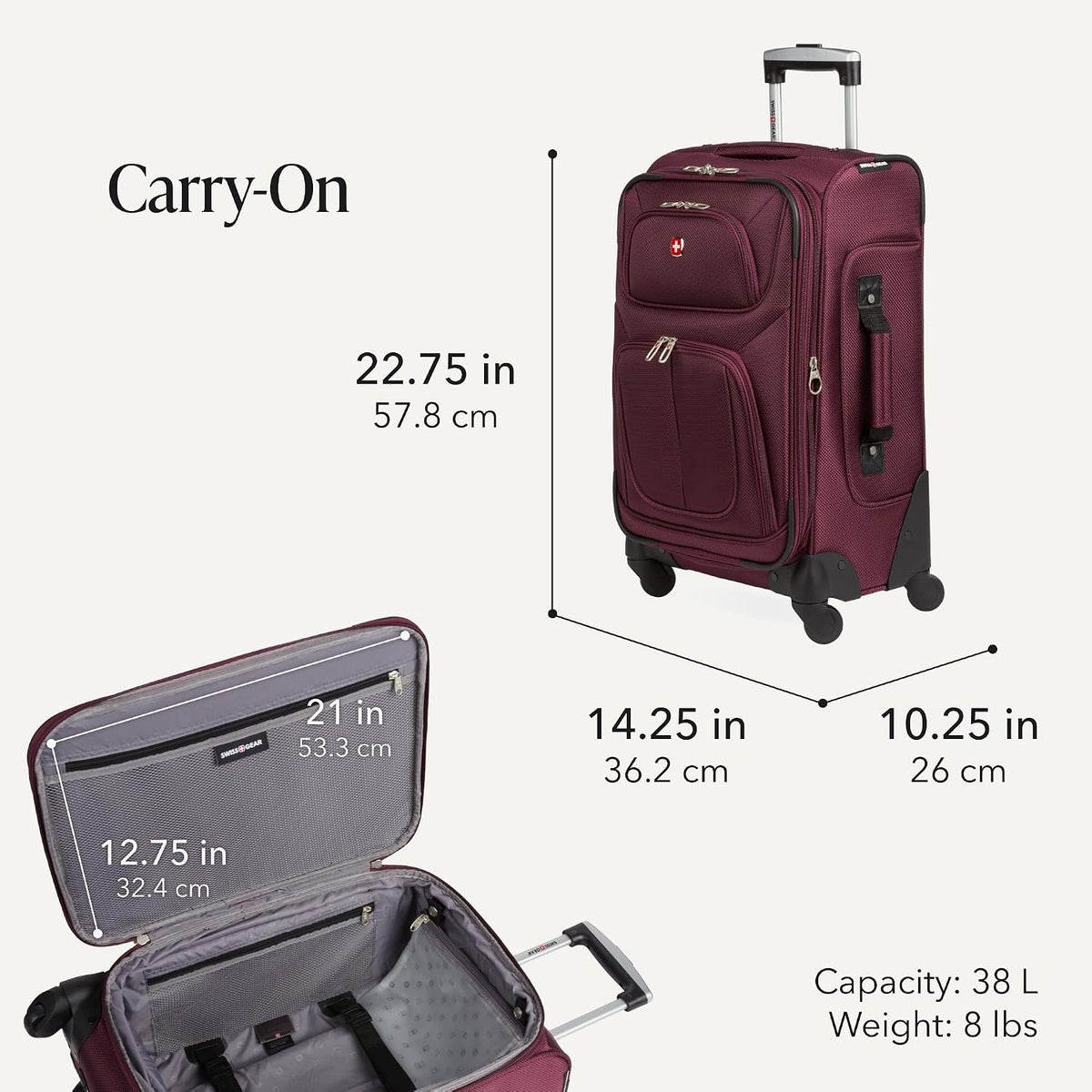 Sion Travel Set, Softside Expandable Carry-On Spinner Bundled with 1900 ScanSmart 17" Laptop Backpack with RFID Blocking & Tech Organization, Black