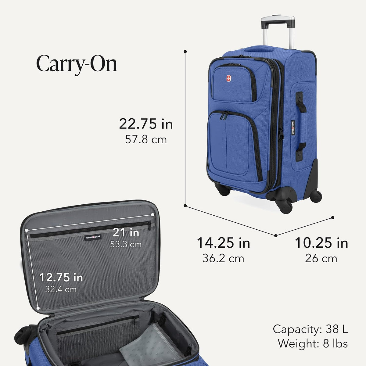 Sion Travel Set, Softside Expandable Carry-On Spinner Bundled with 1900 ScanSmart 17" Laptop Backpack with RFID Blocking & Tech Organization, Black