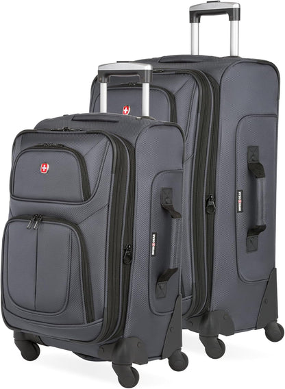 Sion Travel Set, Softside Expandable Carry-On Spinner Bundled with 1900 ScanSmart 17" Laptop Backpack with RFID Blocking & Tech Organization, Black
