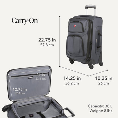 Sion Travel Set, Softside Expandable Carry-On Spinner Bundled with 1900 ScanSmart 17" Laptop Backpack with RFID Blocking & Tech Organization, Black