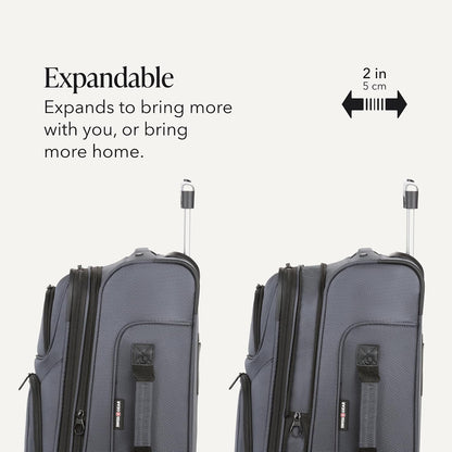 Sion Travel Set, Softside Expandable Carry-On Spinner Bundled with 1900 ScanSmart 17" Laptop Backpack with RFID Blocking & Tech Organization, Black