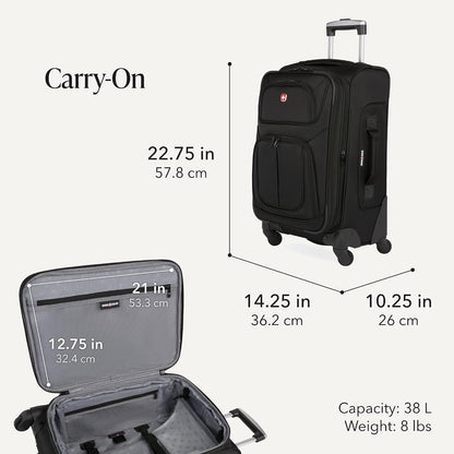 Sion Travel Set, Softside Expandable Carry-On Spinner Bundled with 1900 ScanSmart 17" Laptop Backpack with RFID Blocking & Tech Organization, Black