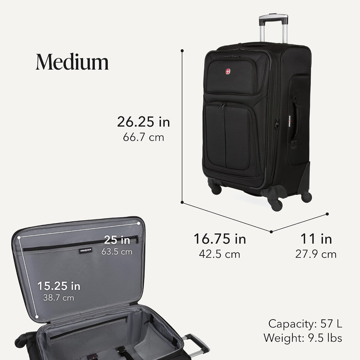 Sion Travel Set, Softside Expandable Carry-On Spinner Bundled with 1900 ScanSmart 17" Laptop Backpack with RFID Blocking & Tech Organization, Black