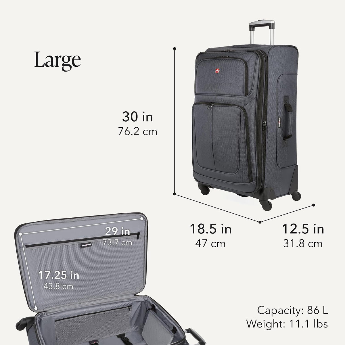 Sion Travel Set, Softside Expandable Carry-On Spinner Bundled with 1900 ScanSmart 17" Laptop Backpack with RFID Blocking & Tech Organization, Black