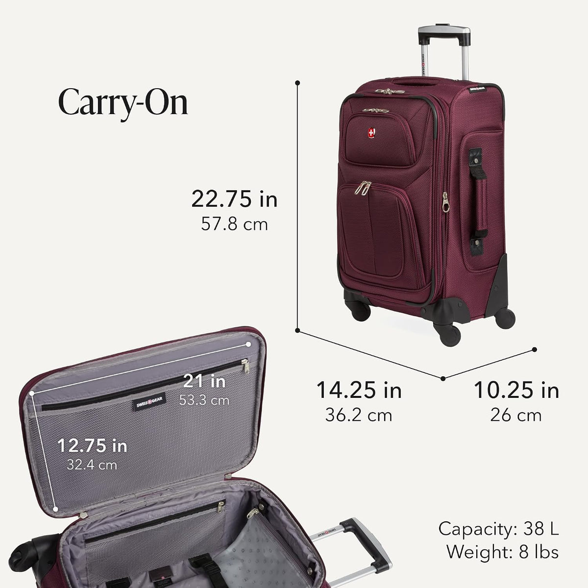 Sion Travel Set, Softside Expandable Carry-On Spinner Bundled with 1900 ScanSmart 17" Laptop Backpack with RFID Blocking & Tech Organization, Black