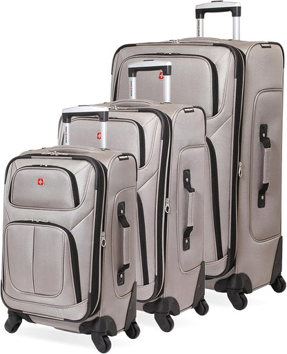 Sion Travel Set, Softside Expandable Carry-On Spinner Bundled with 1900 ScanSmart 17" Laptop Backpack with RFID Blocking & Tech Organization, Black