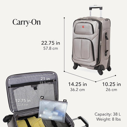Sion Travel Set, Softside Expandable Carry-On Spinner Bundled with 1900 ScanSmart 17" Laptop Backpack with RFID Blocking & Tech Organization, Black