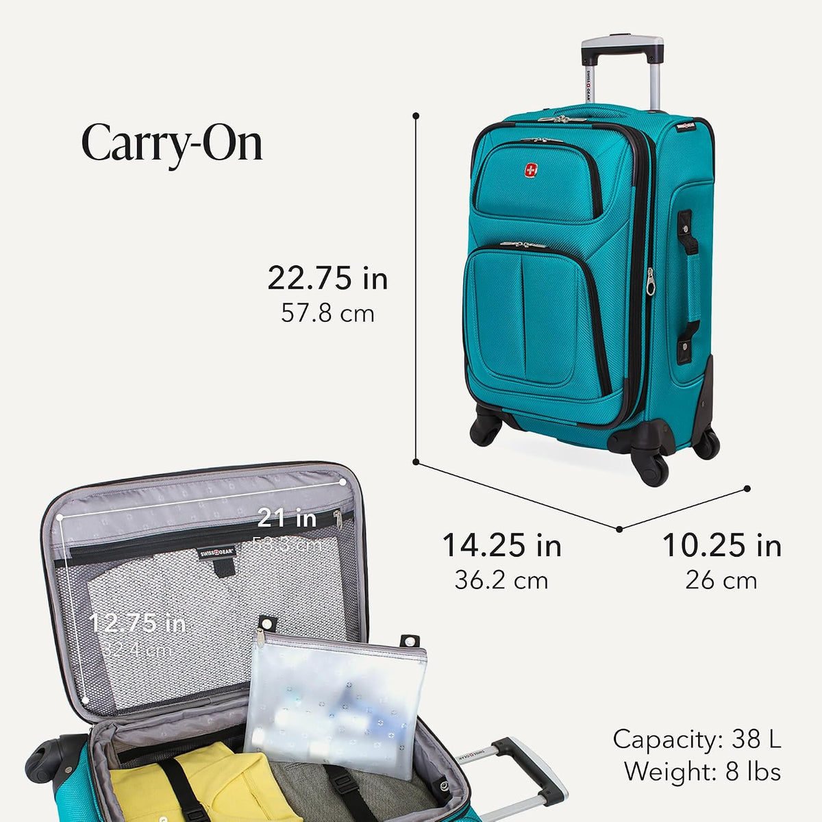 Sion Travel Set, Softside Expandable Carry-On Spinner Bundled with 1900 ScanSmart 17" Laptop Backpack with RFID Blocking & Tech Organization, Black
