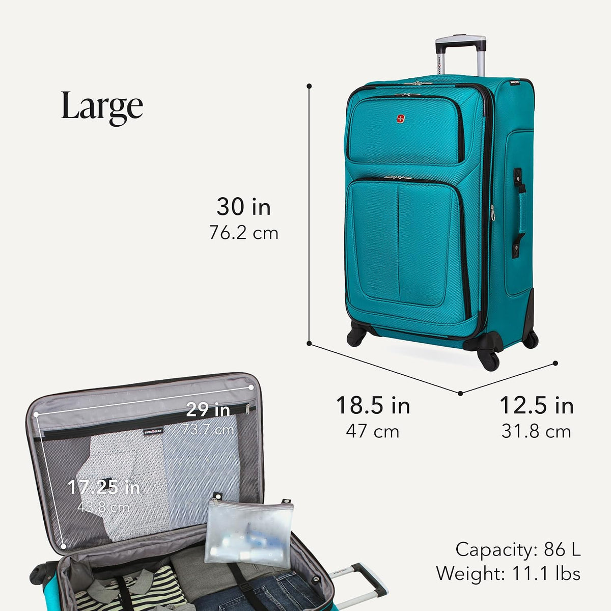 Sion Travel Set, Softside Expandable Carry-On Spinner Bundled with 1900 ScanSmart 17" Laptop Backpack with RFID Blocking & Tech Organization, Black