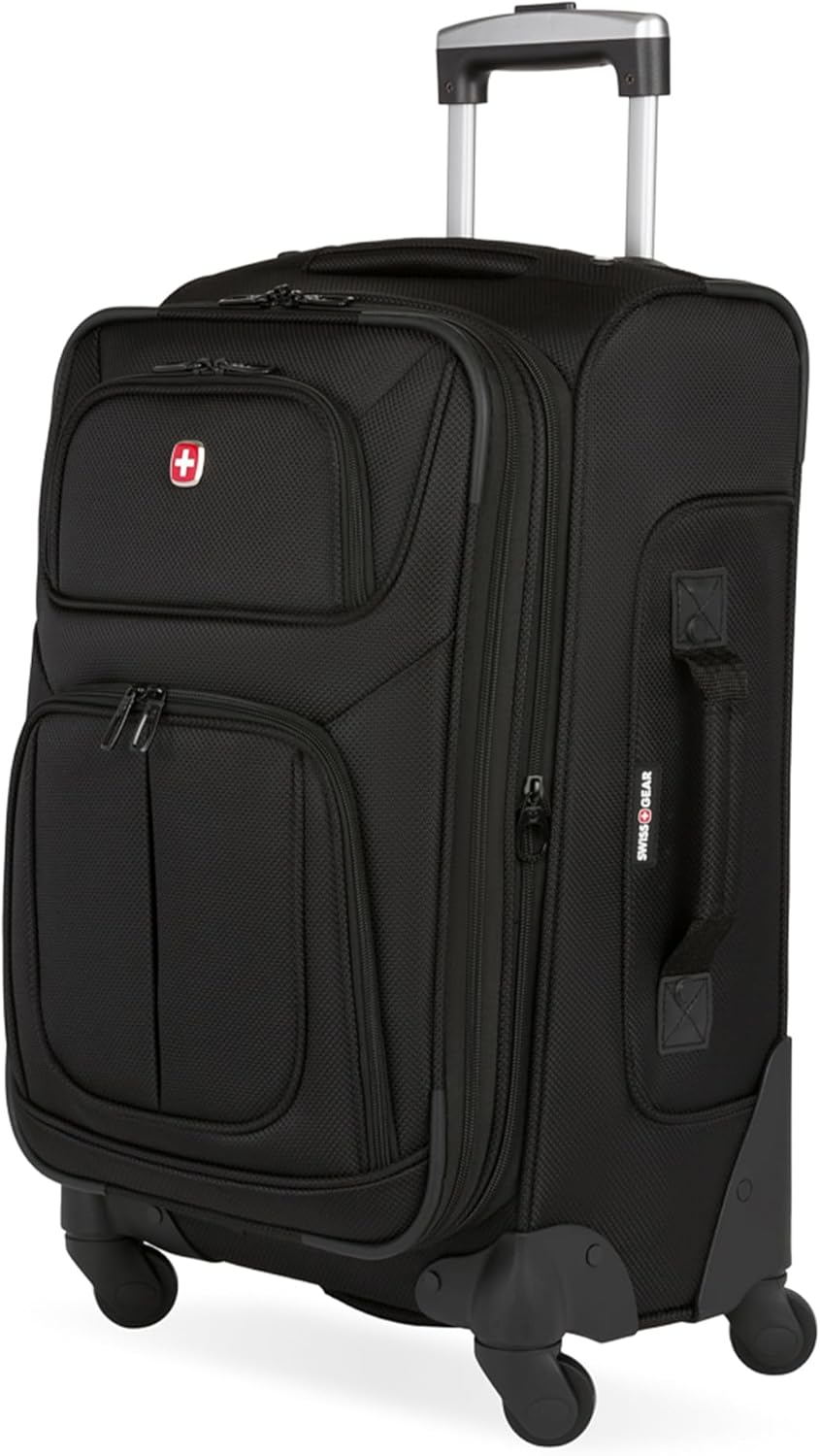 Sion Travel Set, Softside Expandable Carry-On Spinner Bundled with 1900 ScanSmart 17" Laptop Backpack with RFID Blocking & Tech Organization, Black