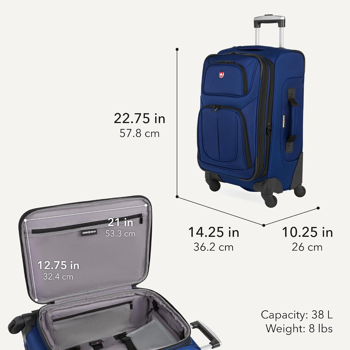 Sion Travel Set, Softside Expandable Carry-On Spinner Bundled with 1900 ScanSmart 17" Laptop Backpack with RFID Blocking & Tech Organization, Black