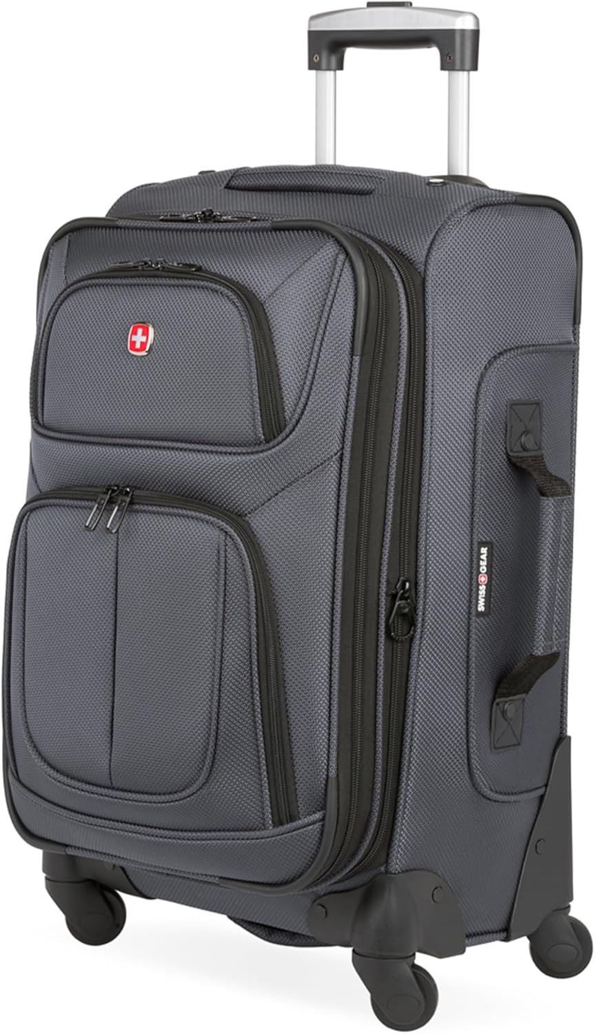 Sion Travel Set, Softside Expandable Carry-On Spinner Bundled with 1900 ScanSmart 17" Laptop Backpack with RFID Blocking & Tech Organization, Black