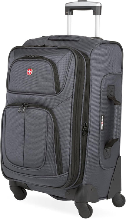 Sion Travel Set, Softside Expandable Carry-On Spinner Bundled with 1900 ScanSmart 17" Laptop Backpack with RFID Blocking & Tech Organization, Black