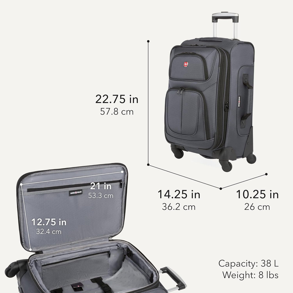 Sion Travel Set, Softside Expandable Carry-On Spinner Bundled with 1900 ScanSmart 17" Laptop Backpack with RFID Blocking & Tech Organization, Black