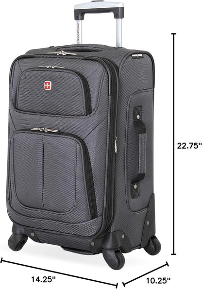 Sion Travel Set, Softside Expandable Carry-On Spinner Bundled with 1900 ScanSmart 17" Laptop Backpack with RFID Blocking & Tech Organization, Black