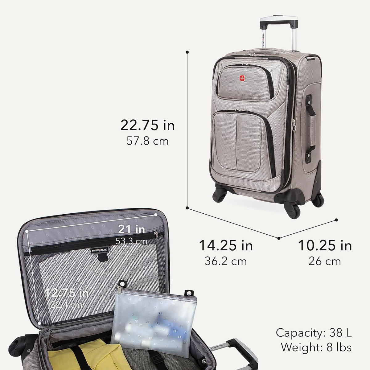 Sion Travel Set, Softside Expandable Carry-On Spinner Bundled with 1900 ScanSmart 17" Laptop Backpack with RFID Blocking & Tech Organization, Black