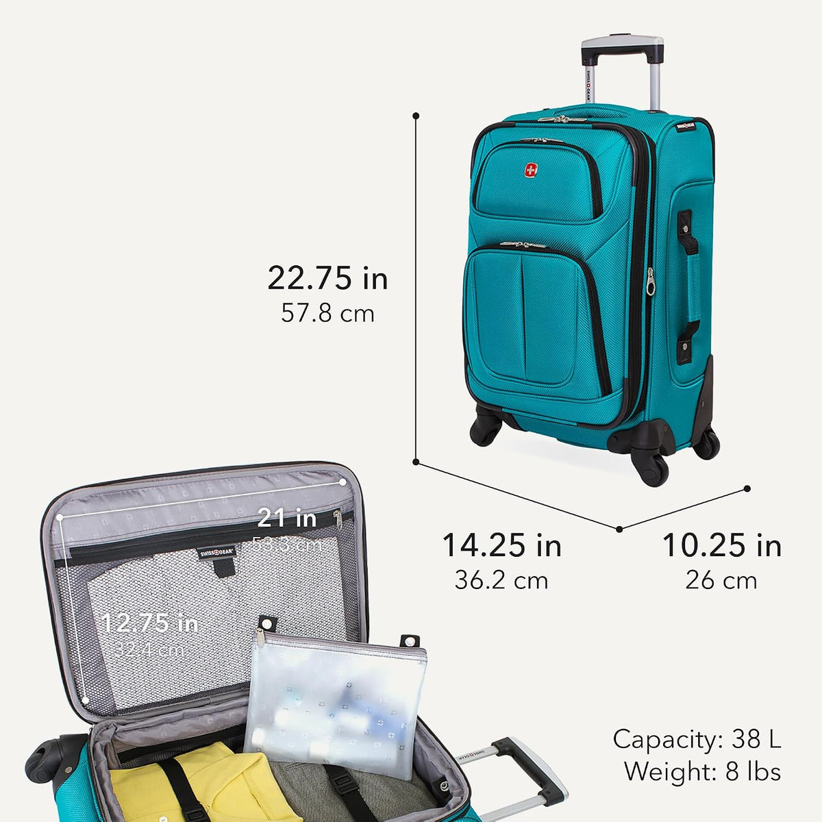 Sion Travel Set, Softside Expandable Carry-On Spinner Bundled with 1900 ScanSmart 17" Laptop Backpack with RFID Blocking & Tech Organization, Black