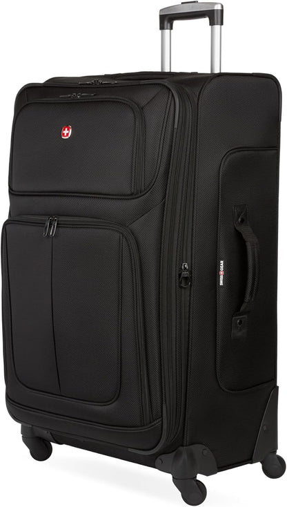 Sion Travel Set, Softside Expandable Carry-On Spinner Bundled with 1900 ScanSmart 17" Laptop Backpack with RFID Blocking & Tech Organization, Black