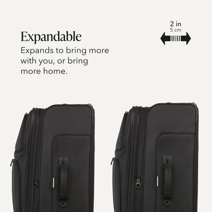 Sion Travel Set, Softside Expandable Carry-On Spinner Bundled with 1900 ScanSmart 17" Laptop Backpack with RFID Blocking & Tech Organization, Black