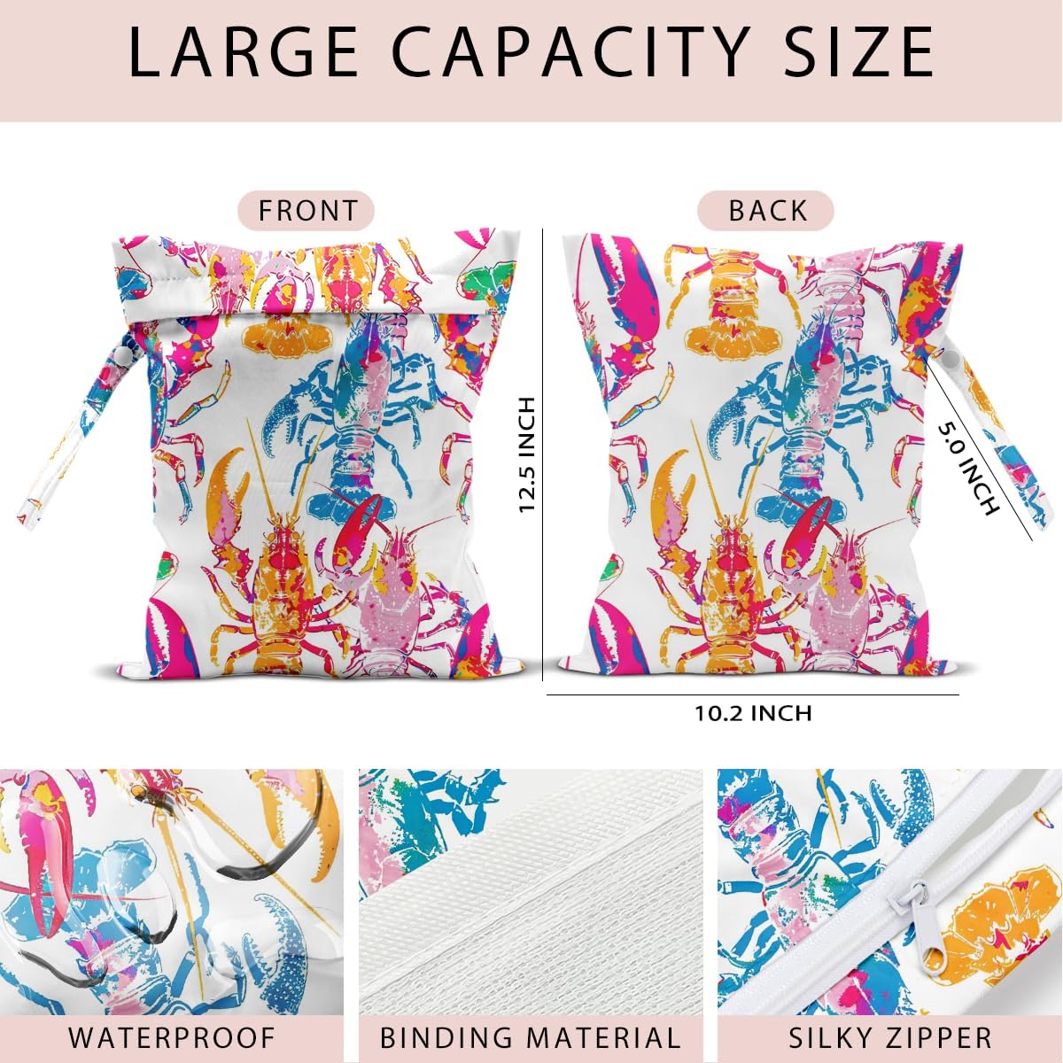 Swimsuit Bag Wet Bags for Travel Reusable Waterproof Dry Bags Diaper Bag Shell Beach Wet Bag for Swimsuit Towels Beach Gym 10.2×12.6 Inches