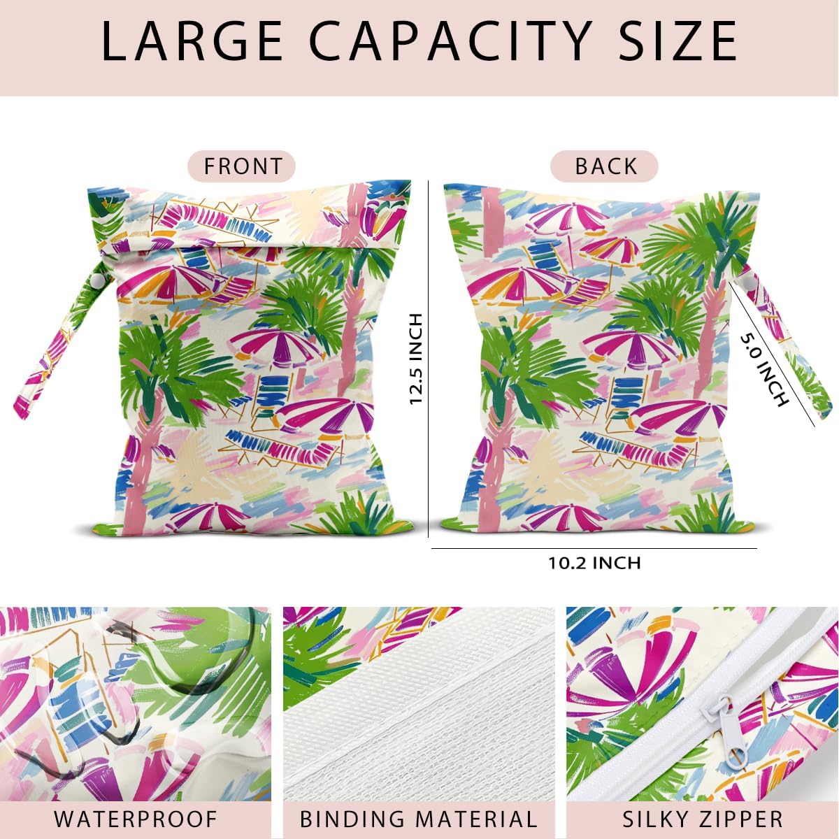 Swimsuit Bag Wet Bags for Travel Reusable Waterproof Dry Bags Diaper Bag Shell Beach Wet Bag for Swimsuit Towels Beach Gym 10.2×12.6 Inches