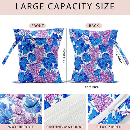 Swimsuit Bag Wet Bags for Travel Reusable Waterproof Dry Bags Diaper Bag Shell Beach Wet Bag for Swimsuit Towels Beach Gym 10.2×12.6 Inches
