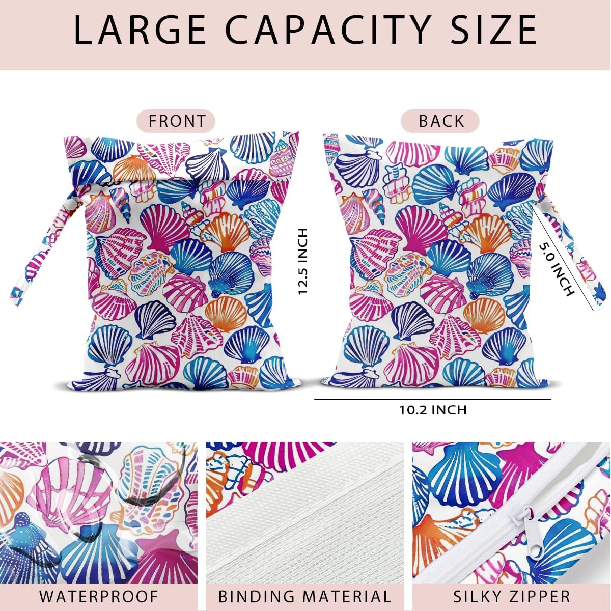 Swimsuit Bag Wet Bags for Travel Reusable Waterproof Dry Bags Diaper Bag Shell Beach Wet Bag for Swimsuit Towels Beach Gym 10.2×12.6 Inches
