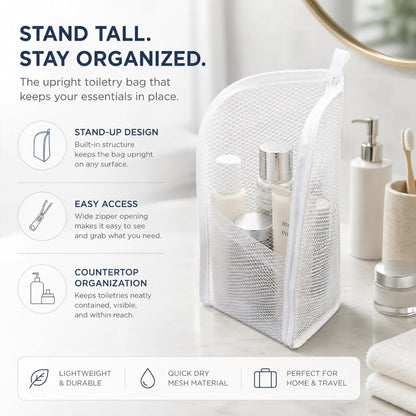 Travel Toiletry Bag Clear Makeup Bag for Women, TSA Approved Waterproof Cosmetic Bag, Portable Standing Travel Essentials Organizer for Travel Size Toiletries and Brushes