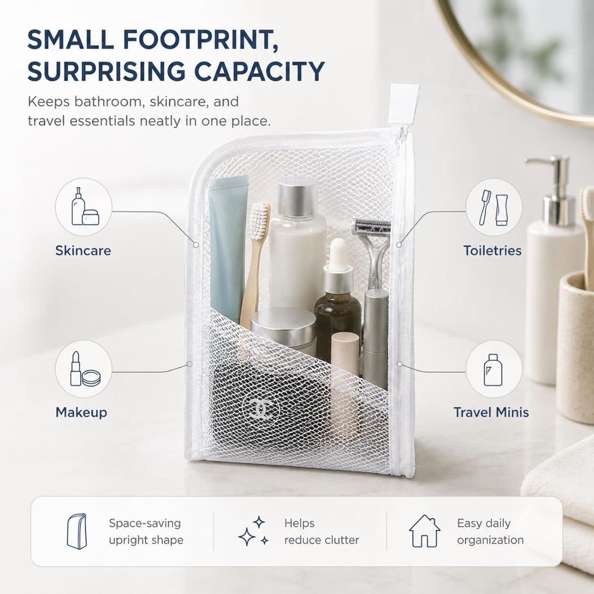 Travel Toiletry Bag Clear Makeup Bag for Women, TSA Approved Waterproof Cosmetic Bag, Portable Standing Travel Essentials Organizer for Travel Size Toiletries and Brushes