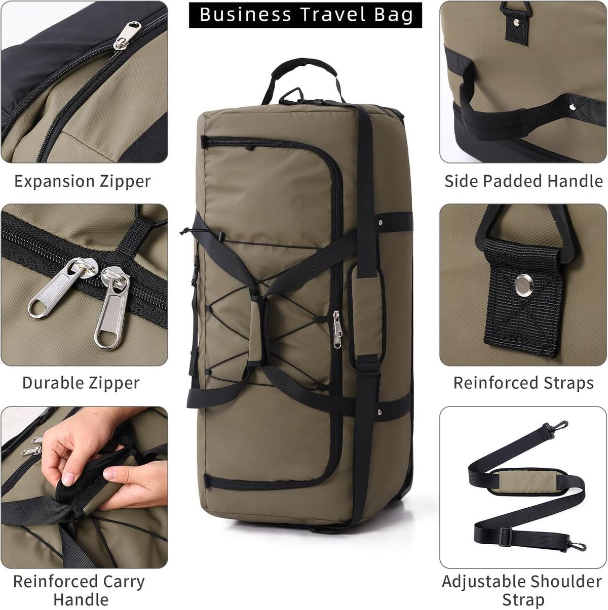 Expandable from 110L to 140L 31.5" Rolling Duffle Bag with 2 Wheels,Foldable Travel Duffel Bag with Large Convertible Compartment Pocket,Army Green
